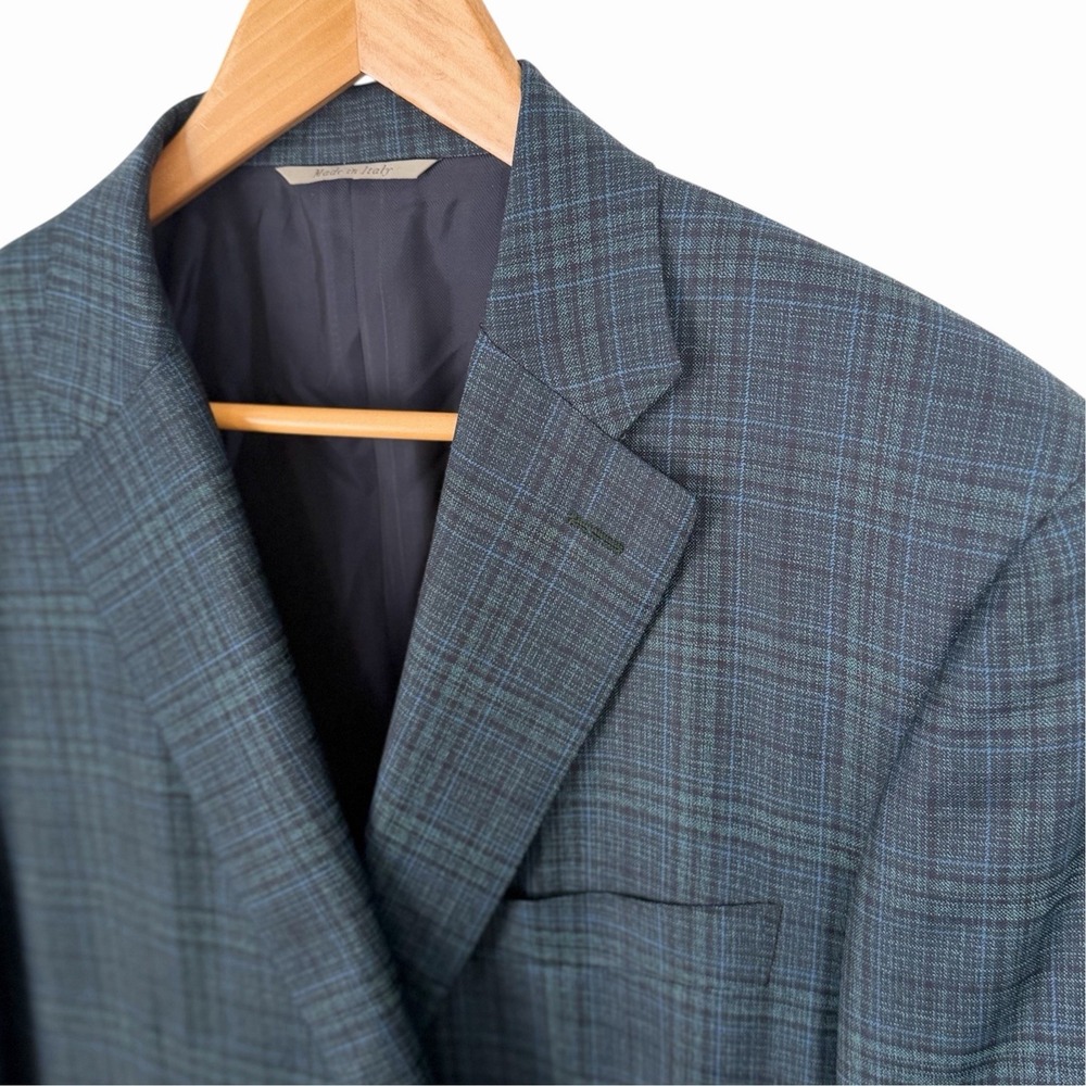 Canali Mens 44R Wool Sport Coat Blue Plaid Made Italy Blazer Jacket Notch Lapel - Picture 6 of 11